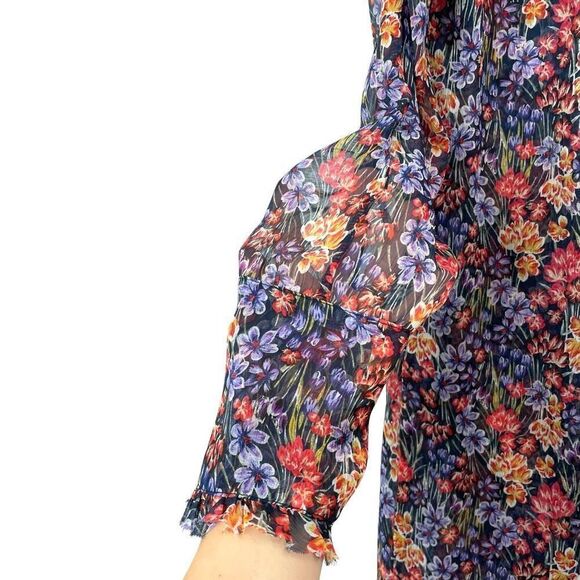 MISA Halima ruffle mini Dress in Augusta Floral Size XS chiffon button up violet - Picture 10 of 15